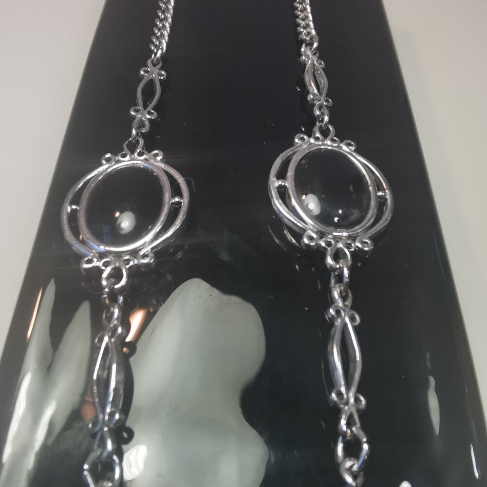 1976 Sarah Coventry Touch of Class Silver Tone Black Station Necklace 33" Canada